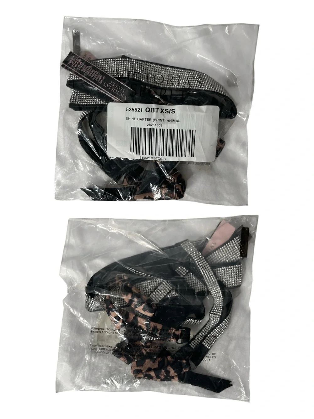 Victoria's Secret Black & Leopard Print Rhinestone Garter | XS/S | NIP